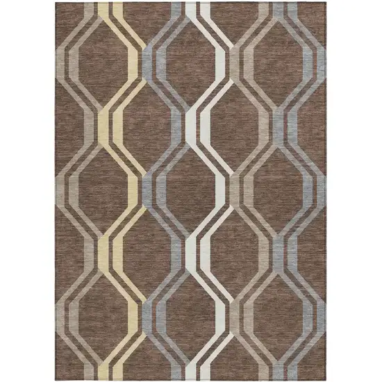 Chocolate Gray And Ivory Geometric Washable Indoor Outdoor Area Rug Photo 4