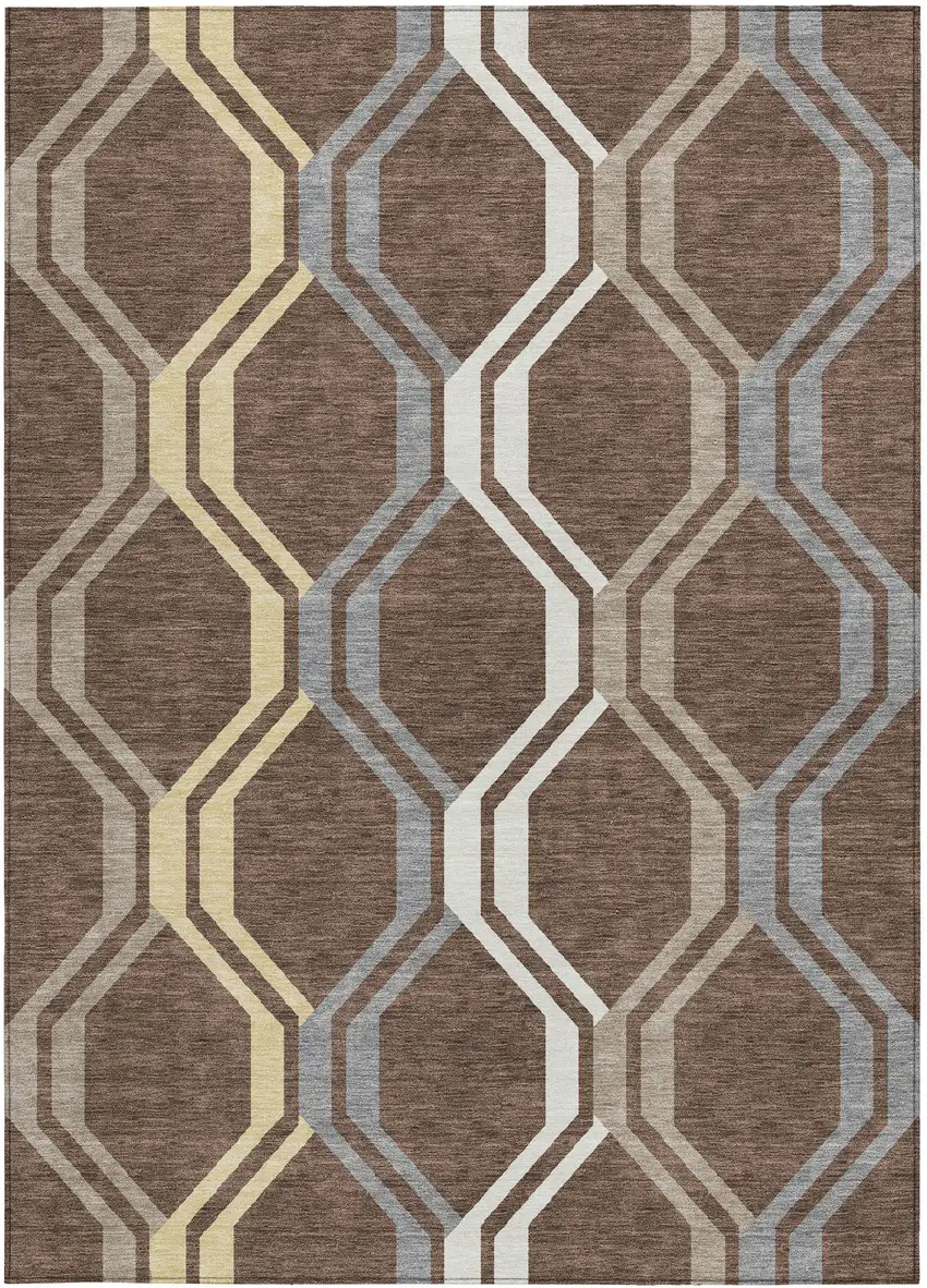 Chocolate Gray And Ivory Geometric Washable Indoor Outdoor Area Rug Photo 4