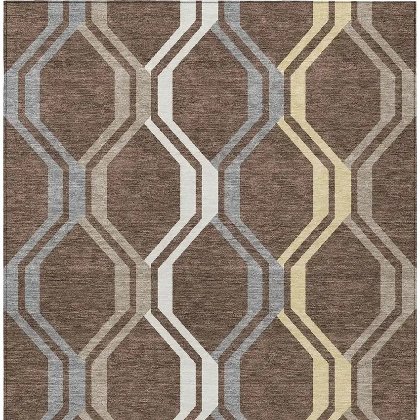 Chocolate Gray And Ivory Geometric Washable Indoor Outdoor Area Rug Photo 5