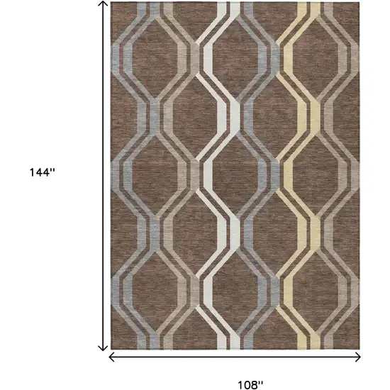 Chocolate Gray And Ivory Geometric Washable Indoor Outdoor Area Rug Photo 3