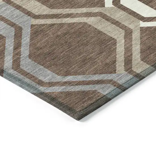 Chocolate Gray And Ivory Geometric Washable Indoor Outdoor Area Rug Photo 6