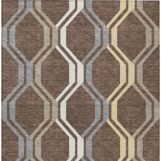 Chocolate Gray And Ivory Geometric Washable Indoor Outdoor Area Rug Photo 5