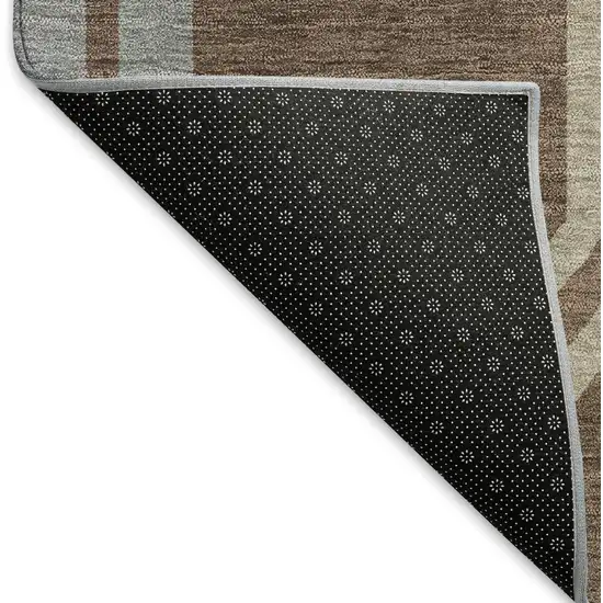 Chocolate Gray And Ivory Geometric Washable Indoor Outdoor Area Rug Photo 9