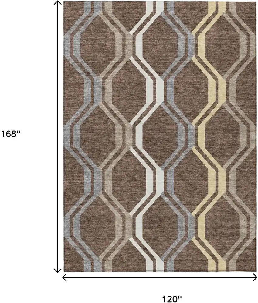 Chocolate Gray And Ivory Geometric Washable Indoor Outdoor Area Rug Photo 3