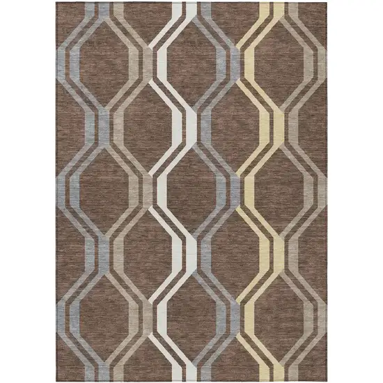 Chocolate Gray And Ivory Geometric Washable Indoor Outdoor Area Rug Photo 2