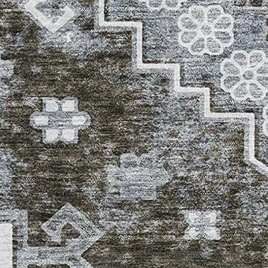 Chocolate Gray And Ivory Medallion Washable Area Rug With UV Protection Photo 3