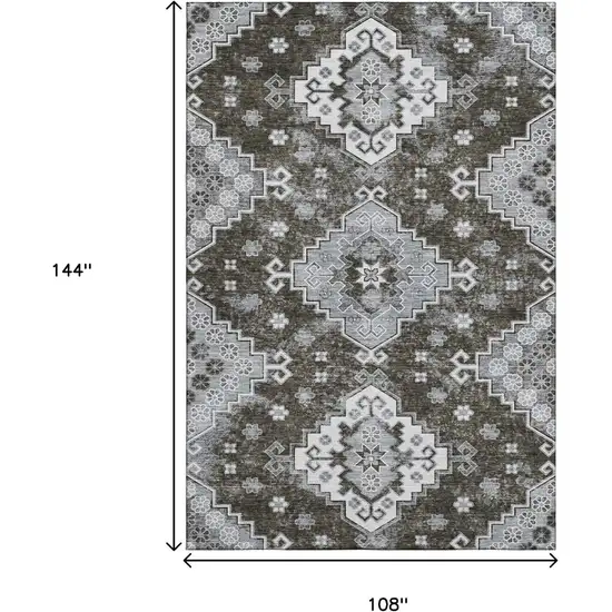 Chocolate Gray And Ivory Medallion Washable Area Rug With UV Protection Photo 3