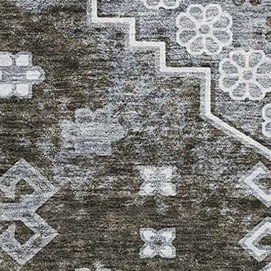 Chocolate Gray And Ivory Medallion Washable Area Rug With UV Protection Photo 3