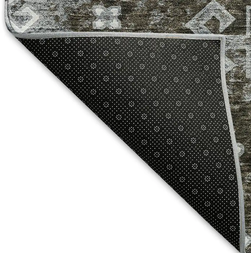 Chocolate Gray And Ivory Medallion Washable Area Rug With UV Protection Photo 7