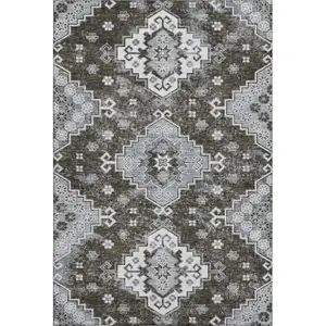 Photo of Chocolate Gray And Ivory Medallion Washable Area Rug With UV Protection