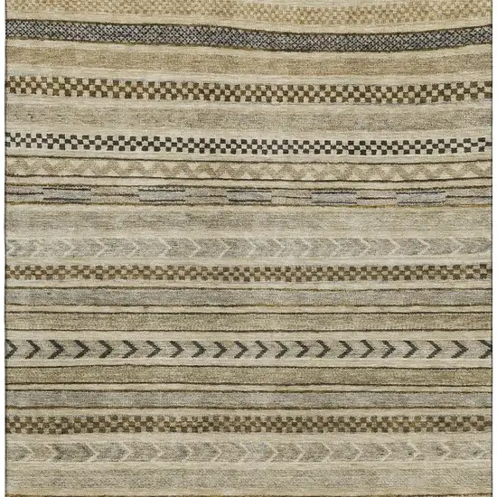 Chocolate Gray And Ivory Striped Washable Area Rug With UV Protection Photo 3