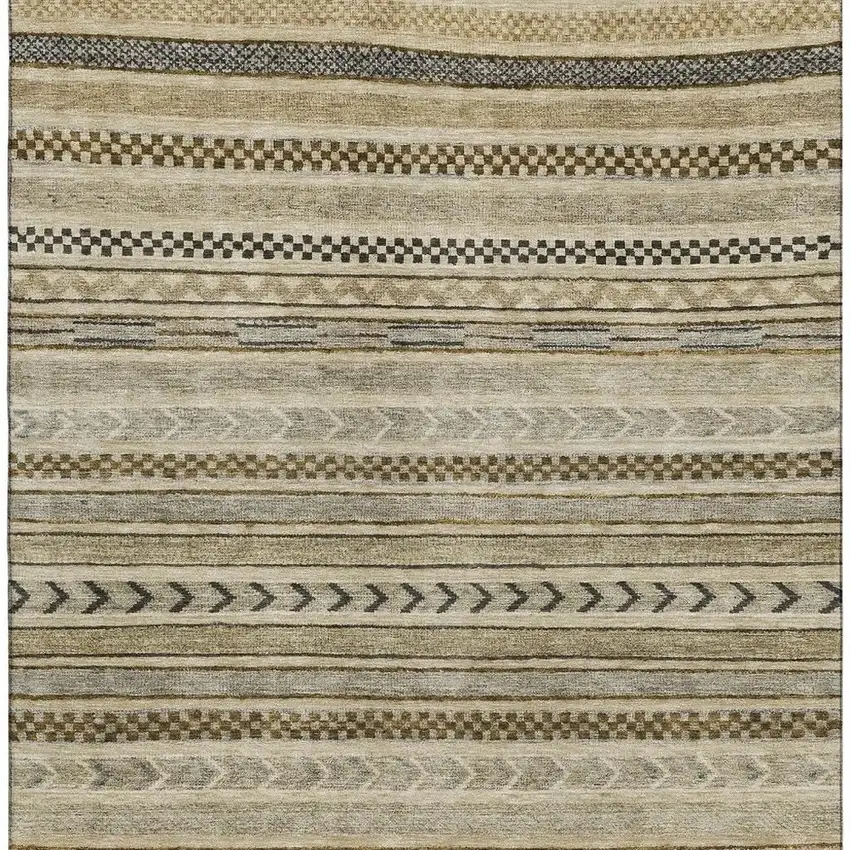 Chocolate Gray And Ivory Striped Washable Area Rug With UV Protection Photo 3