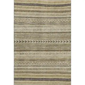 Photo of Chocolate Gray And Ivory Striped Washable Area Rug With UV Protection