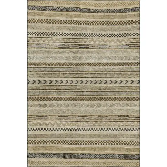 Chocolate Gray And Ivory Striped Washable Area Rug With UV Protection Photo 1