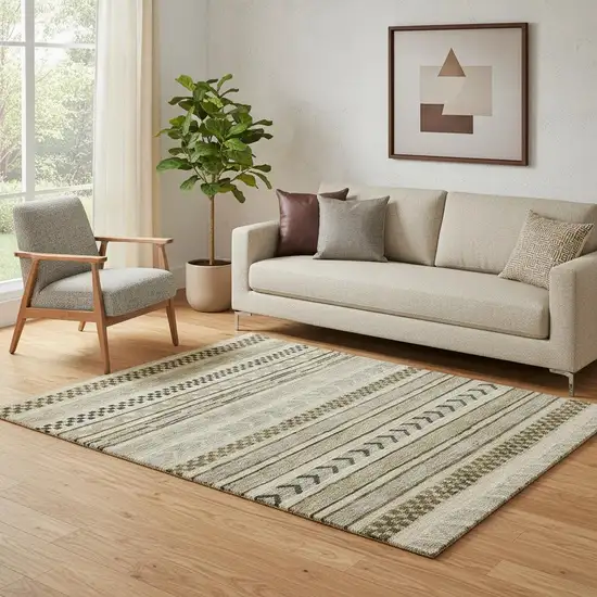 Chocolate Gray And Ivory Striped Washable Area Rug With UV Protection Photo 2