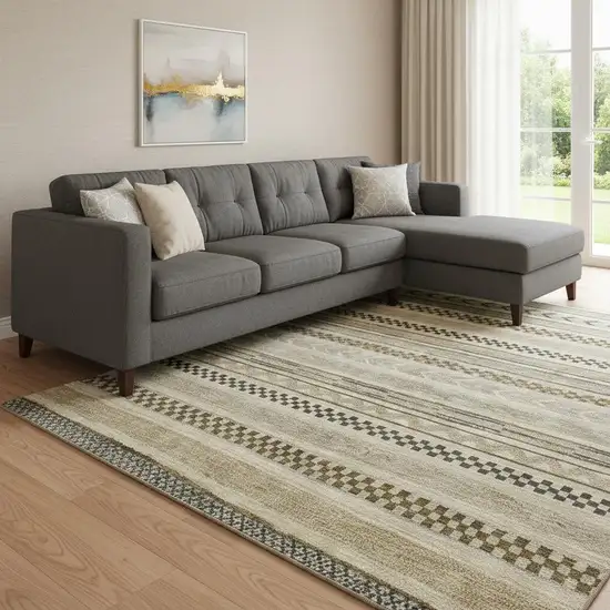 Chocolate Gray And Ivory Striped Washable Area Rug With UV Protection Photo 2