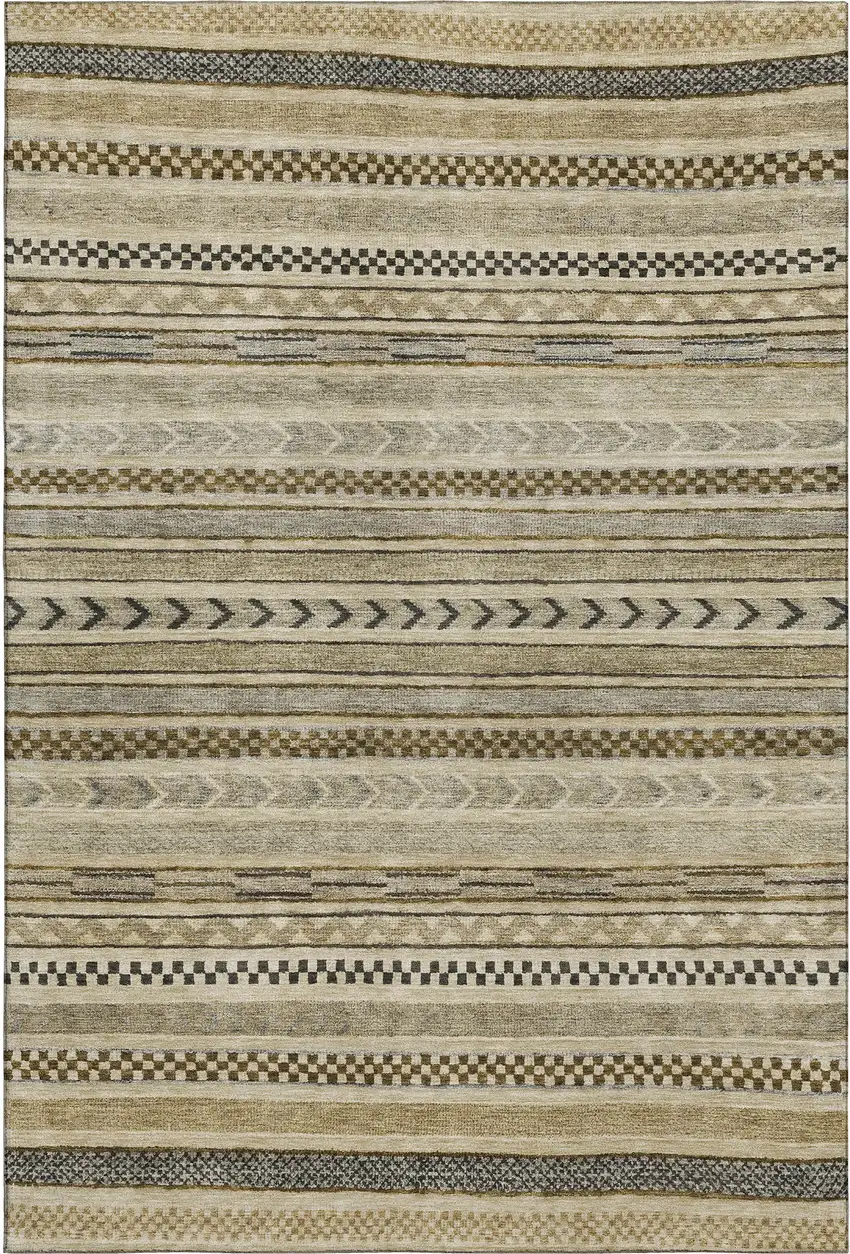 Chocolate Gray And Ivory Striped Washable Area Rug With UV Protection Photo 1