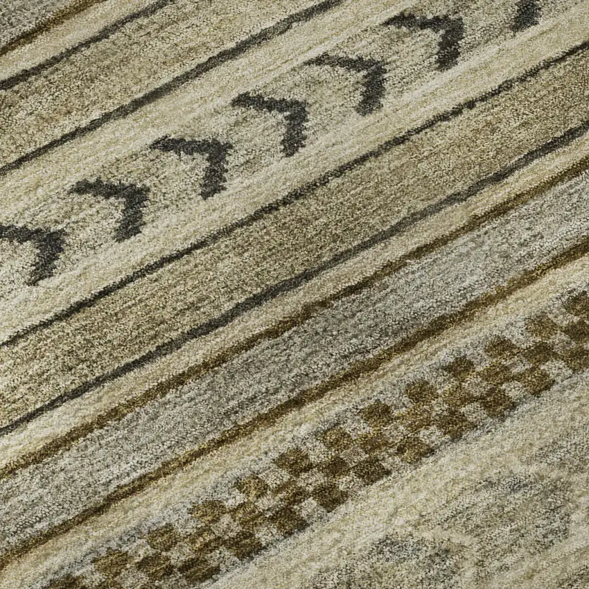 Chocolate Gray And Ivory Striped Washable Area Rug With UV Protection Photo 9