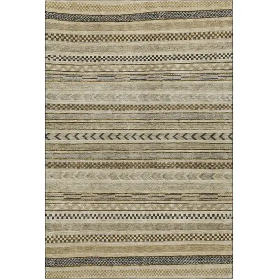 Chocolate Gray And Ivory Striped Washable Area Rug With UV Protection Photo 3