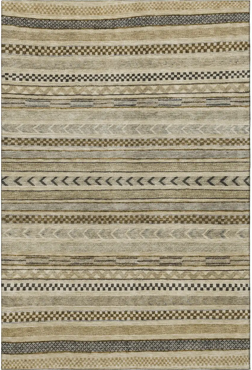 Chocolate Gray And Ivory Striped Washable Area Rug With UV Protection Photo 3