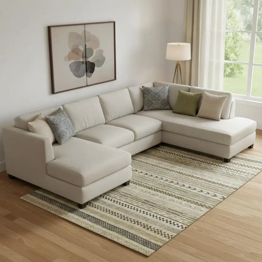 Chocolate Gray And Ivory Striped Washable Area Rug With UV Protection Photo 2