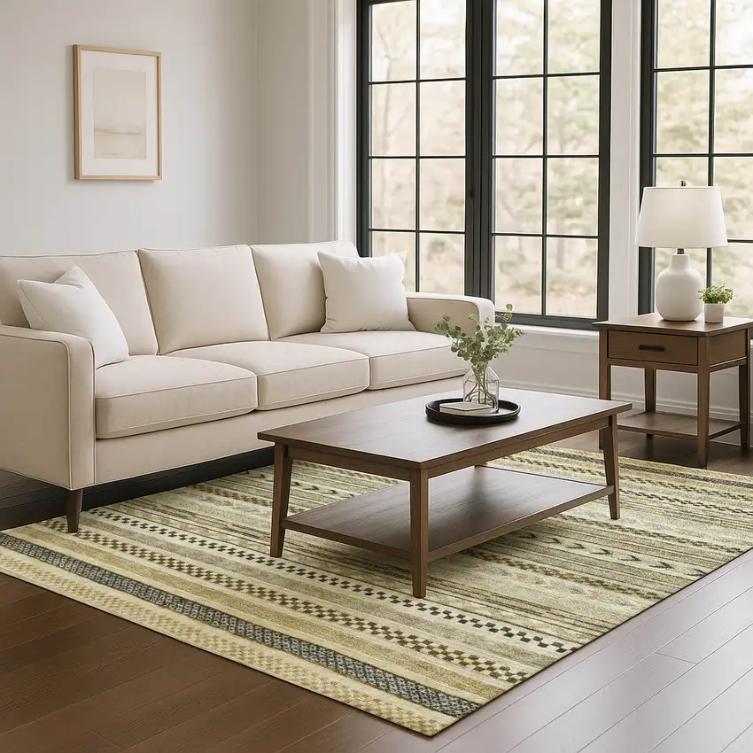 Chocolate Gray And Ivory Striped Washable Area Rug With UV Protection Photo 4