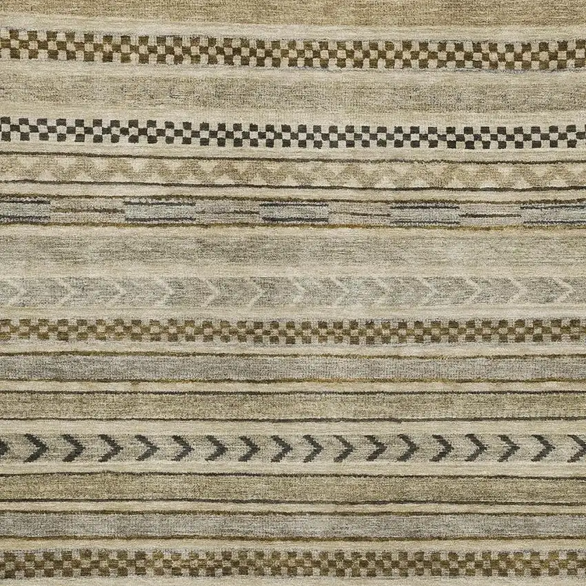 Chocolate Gray And Ivory Striped Washable Area Rug With UV Protection Photo 2