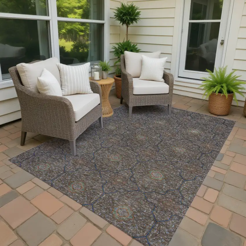 Chocolate Gray And Terra Cotta Oriental Washable Indoor Outdoor Area Rug Photo 4