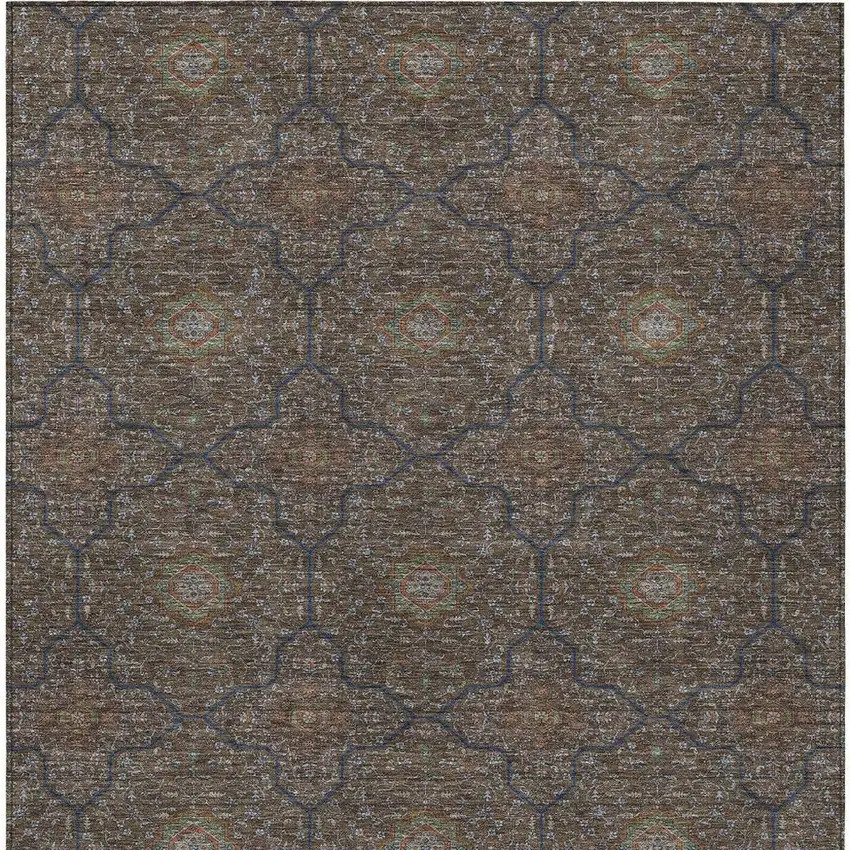 Chocolate Gray And Terra Cotta Oriental Washable Indoor Outdoor Area Rug Photo 3