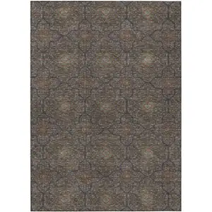Photo of Chocolate Gray And Terra Cotta Oriental Washable Indoor Outdoor Area Rug