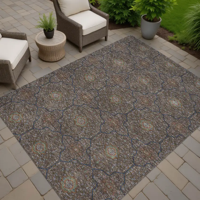 Chocolate Gray And Terra Cotta Oriental Washable Indoor Outdoor Area Rug Photo 7