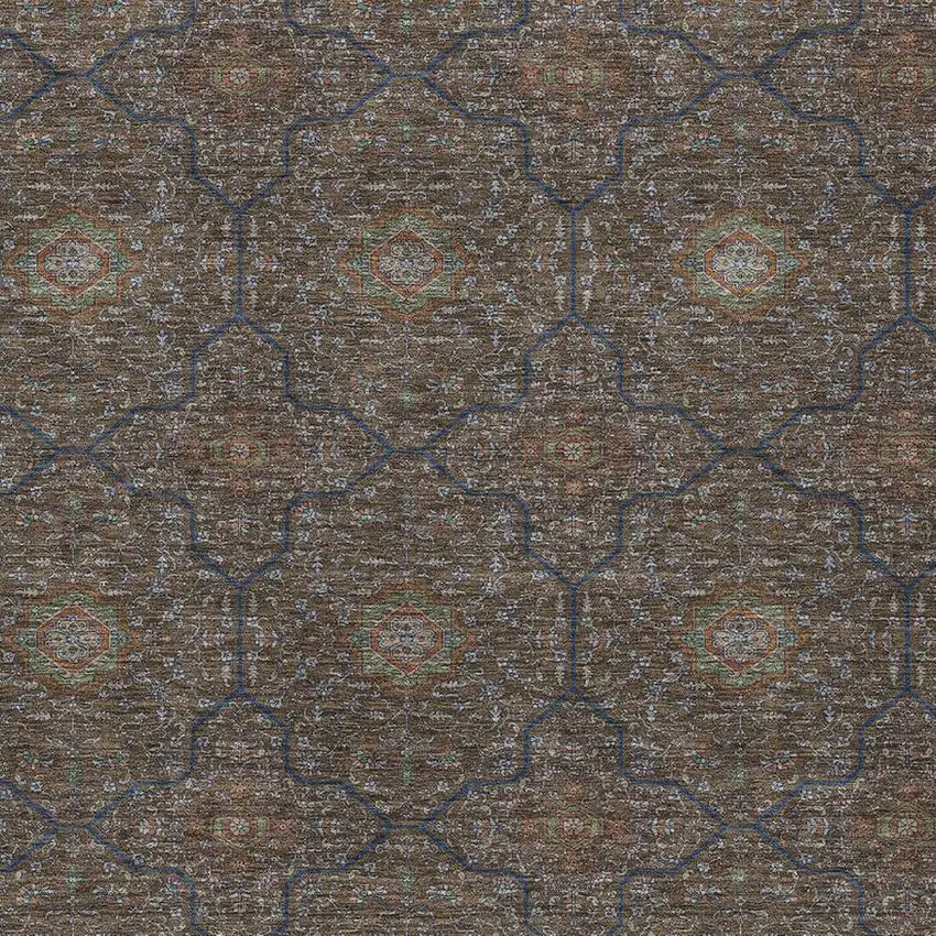 Chocolate Gray And Terra Cotta Oriental Washable Indoor Outdoor Area Rug Photo 2