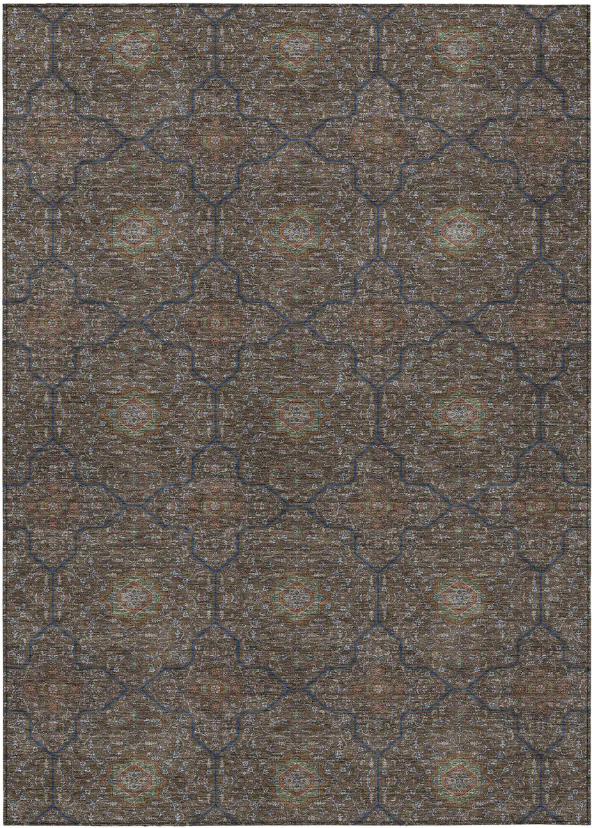 Chocolate Gray And Terra Cotta Oriental Washable Indoor Outdoor Area Rug Photo 1
