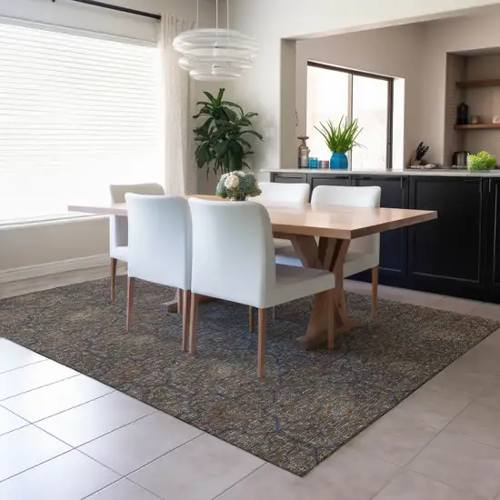 Chocolate Gray And Terra Cotta Oriental Washable Indoor Outdoor Area Rug Photo 6