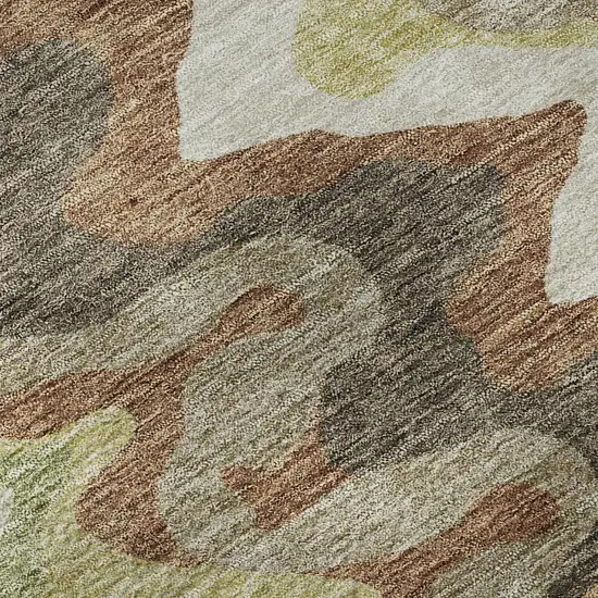 Chocolate Green And Beige Abstract Washable Area Rug With UV Protection Photo 9