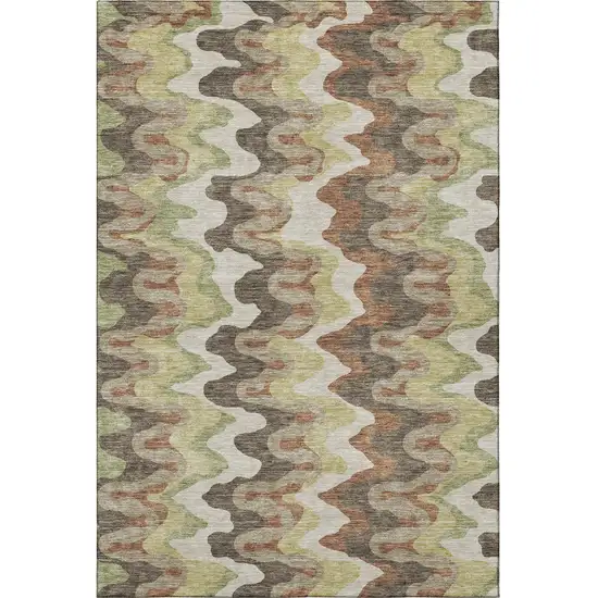 Chocolate Green And Beige Abstract Washable Area Rug With UV Protection Photo 4