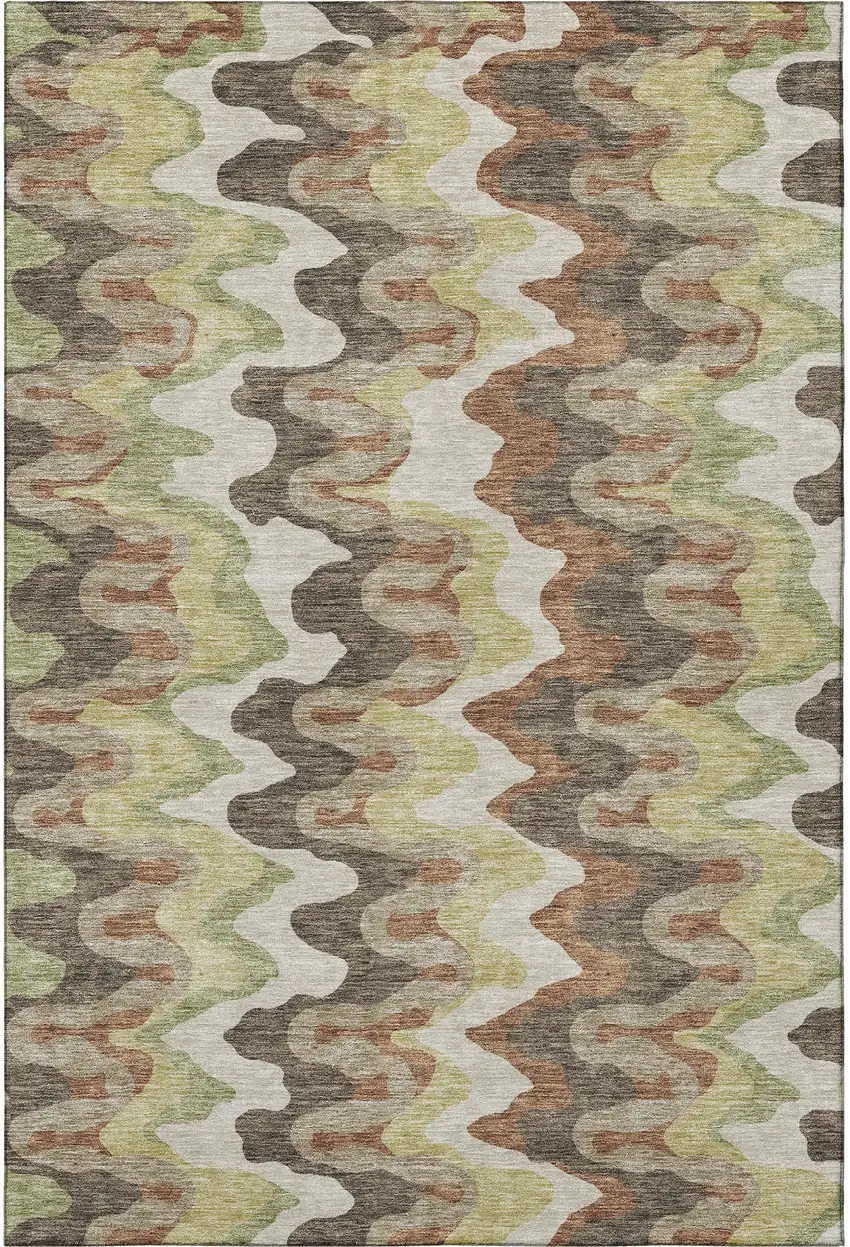 Chocolate Green And Beige Abstract Washable Area Rug With UV Protection Photo 4