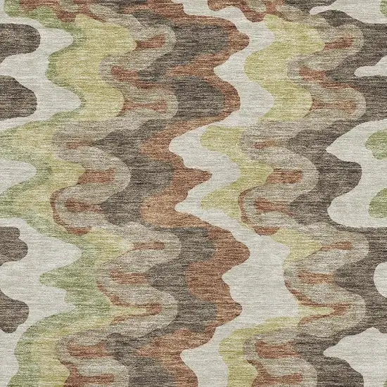 Chocolate Green And Beige Abstract Washable Area Rug With UV Protection Photo 3