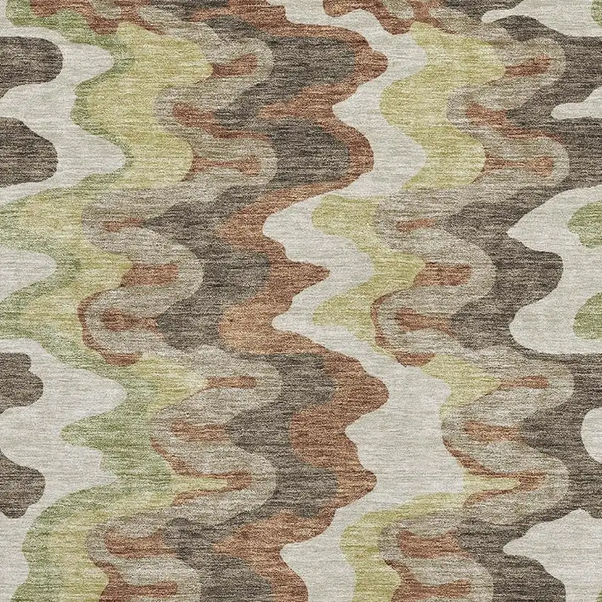 Chocolate Green And Beige Abstract Washable Area Rug With UV Protection Photo 3
