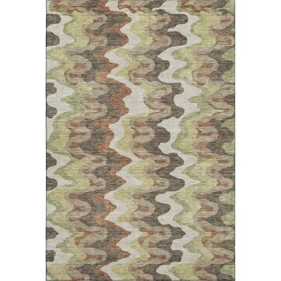 Chocolate Green And Beige Abstract Washable Area Rug With UV Protection Photo 1