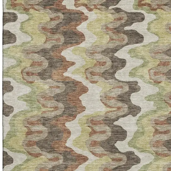 Chocolate Green And Beige Abstract Washable Area Rug With UV Protection Photo 4