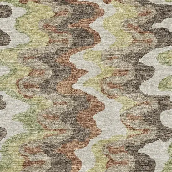 Chocolate Green And Beige Abstract Washable Area Rug With UV Protection Photo 3