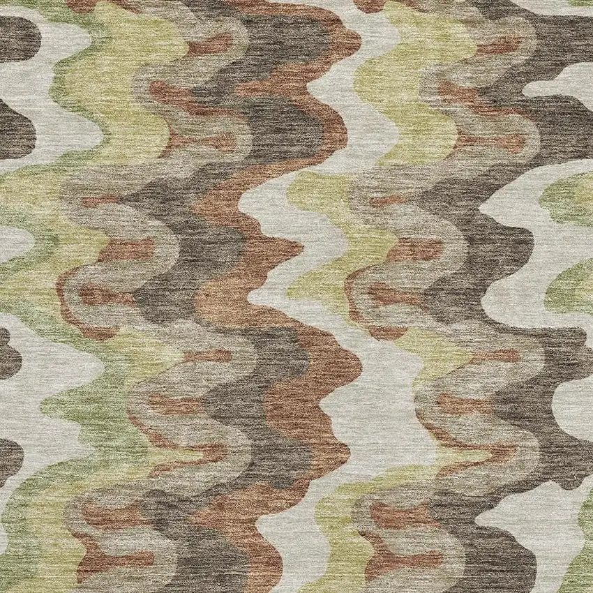 Chocolate Green And Beige Abstract Washable Area Rug With UV Protection Photo 3