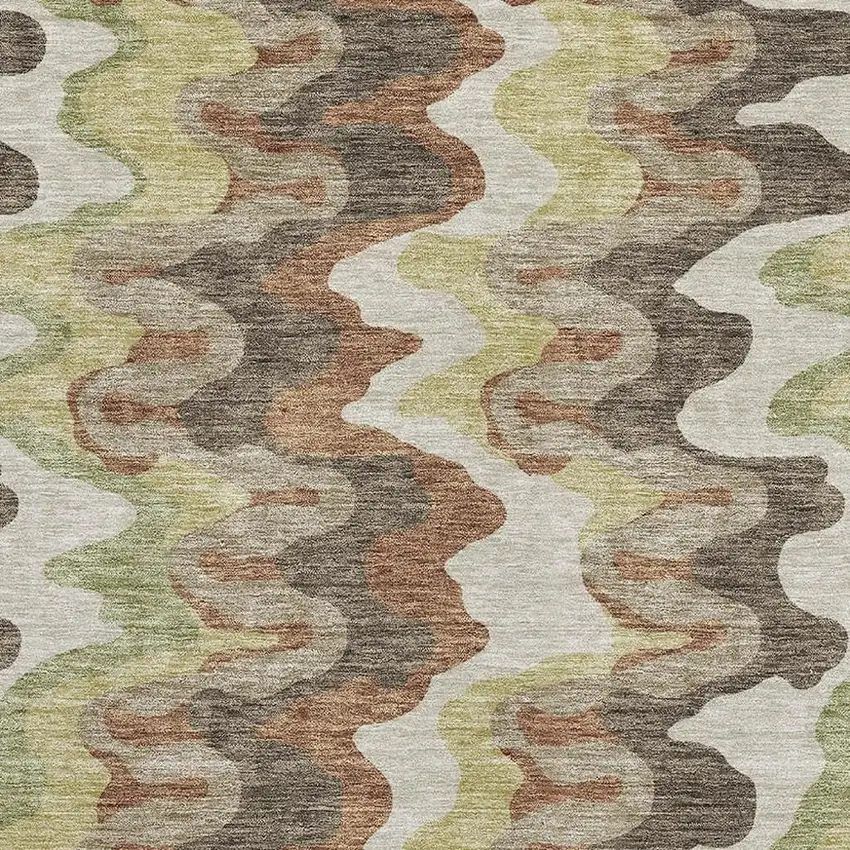Chocolate Green And Beige Abstract Washable Area Rug With UV Protection Photo 3