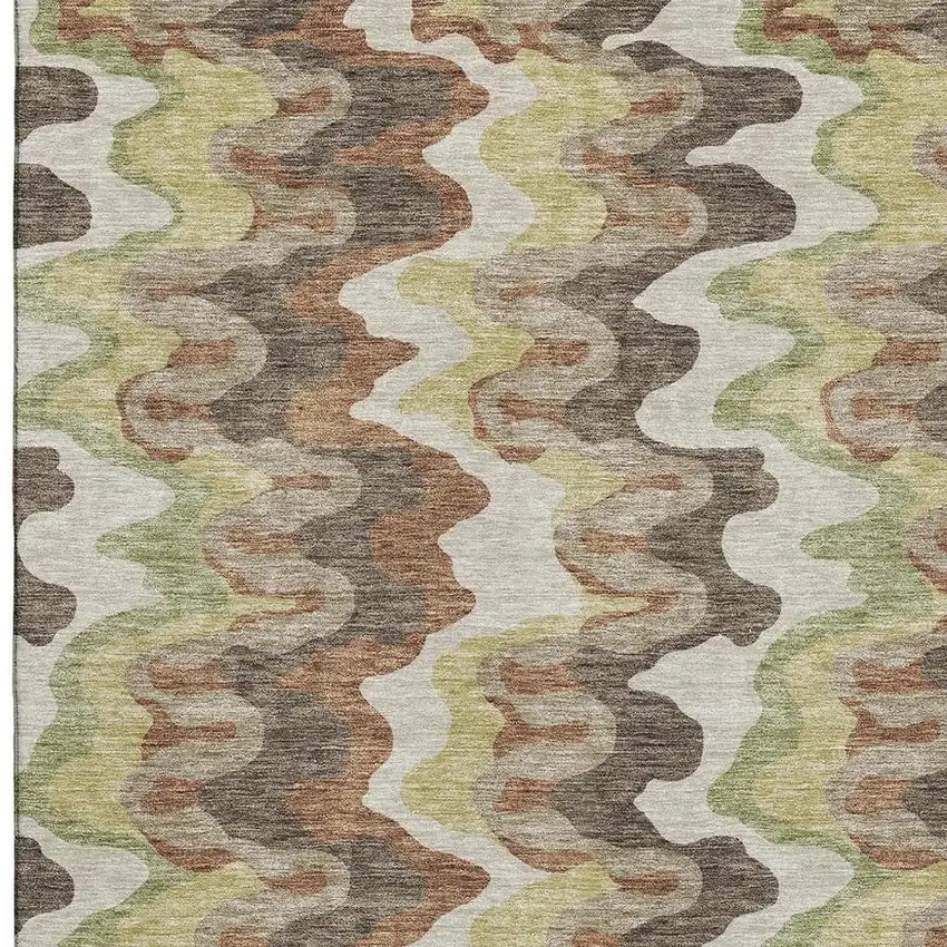 Chocolate Green And Beige Abstract Washable Area Rug With UV Protection Photo 4
