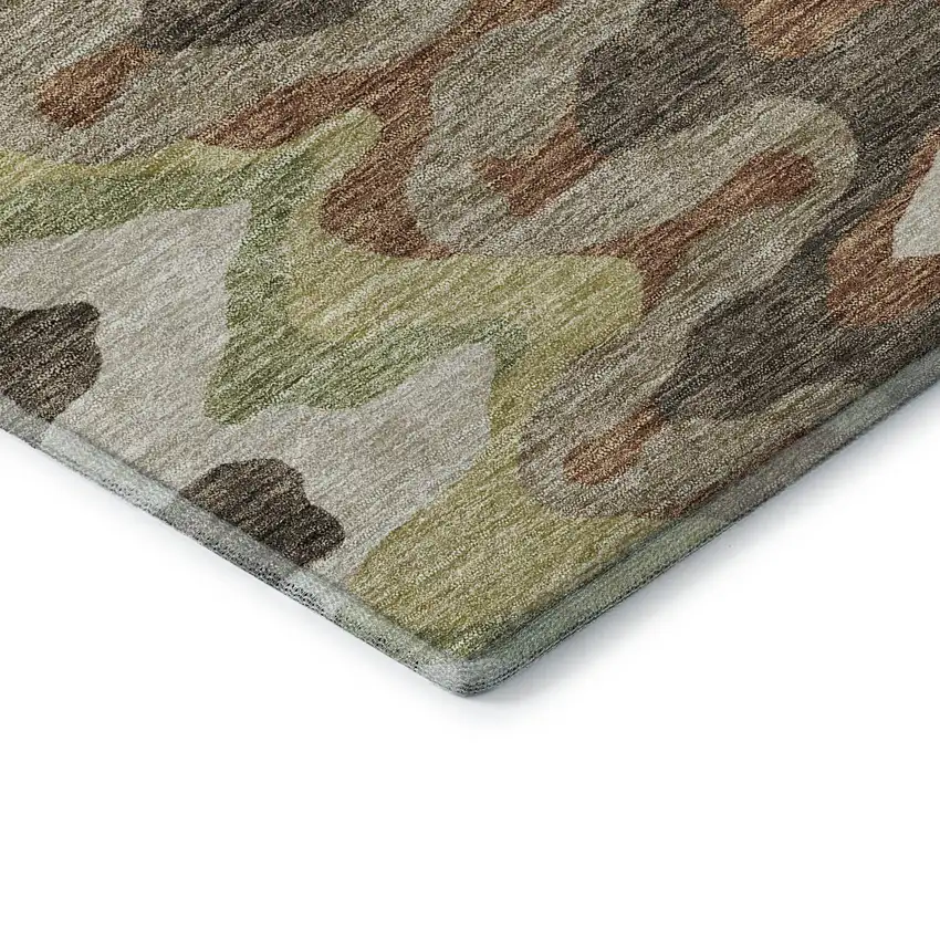 Chocolate Green And Beige Abstract Washable Area Rug With UV Protection Photo 8
