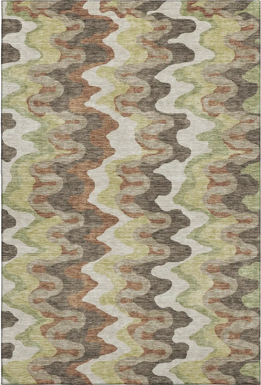 Chocolate Green And Beige Abstract Washable Area Rug With UV Protection Photo 1