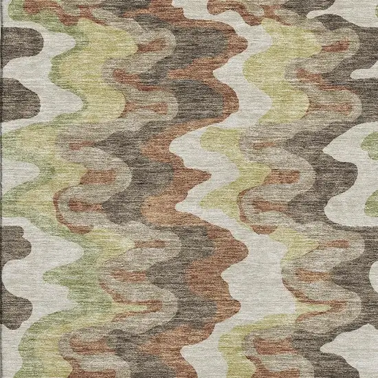 Chocolate Green And Beige Abstract Washable Area Rug With UV Protection Photo 3