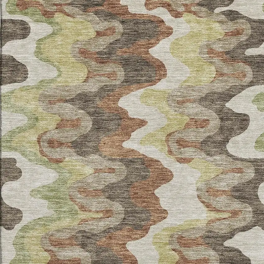 Chocolate Green And Beige Abstract Washable Area Rug With UV Protection Photo 3