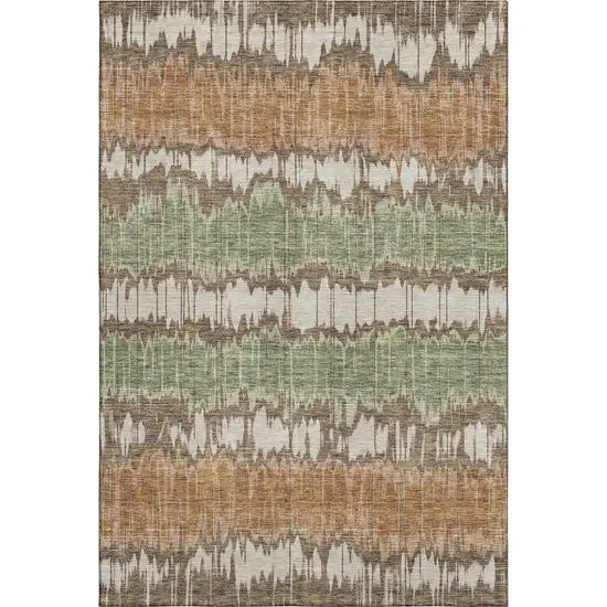 Chocolate Green And Beige Striped Washable Area Rug With UV Protection Photo 1